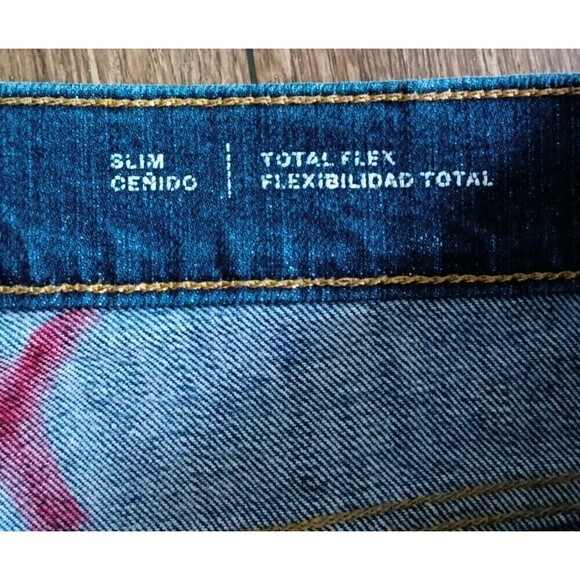 Goodfellow & Co Mens Size 38x36 Slim Total Flex Distressed Patchwork Blue Jeans - Picture 7 of 11